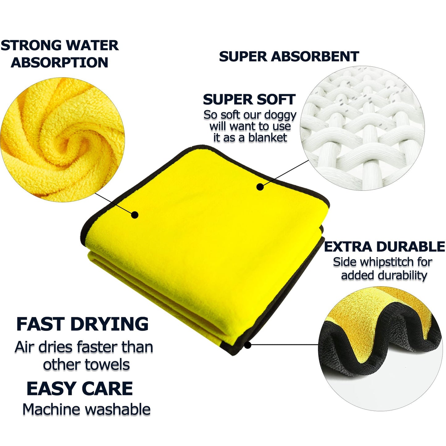 Soft Microfiber Pet Drying Towel - Yellow