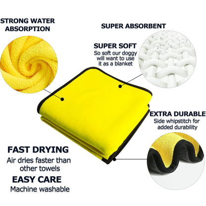 Soft Microfiber Pet Drying Towel - Yellow